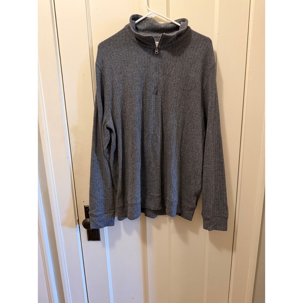 Faherty Brand Mens XL Grey Herringbone Quarter Zip Pullover Mock Neck Sweater